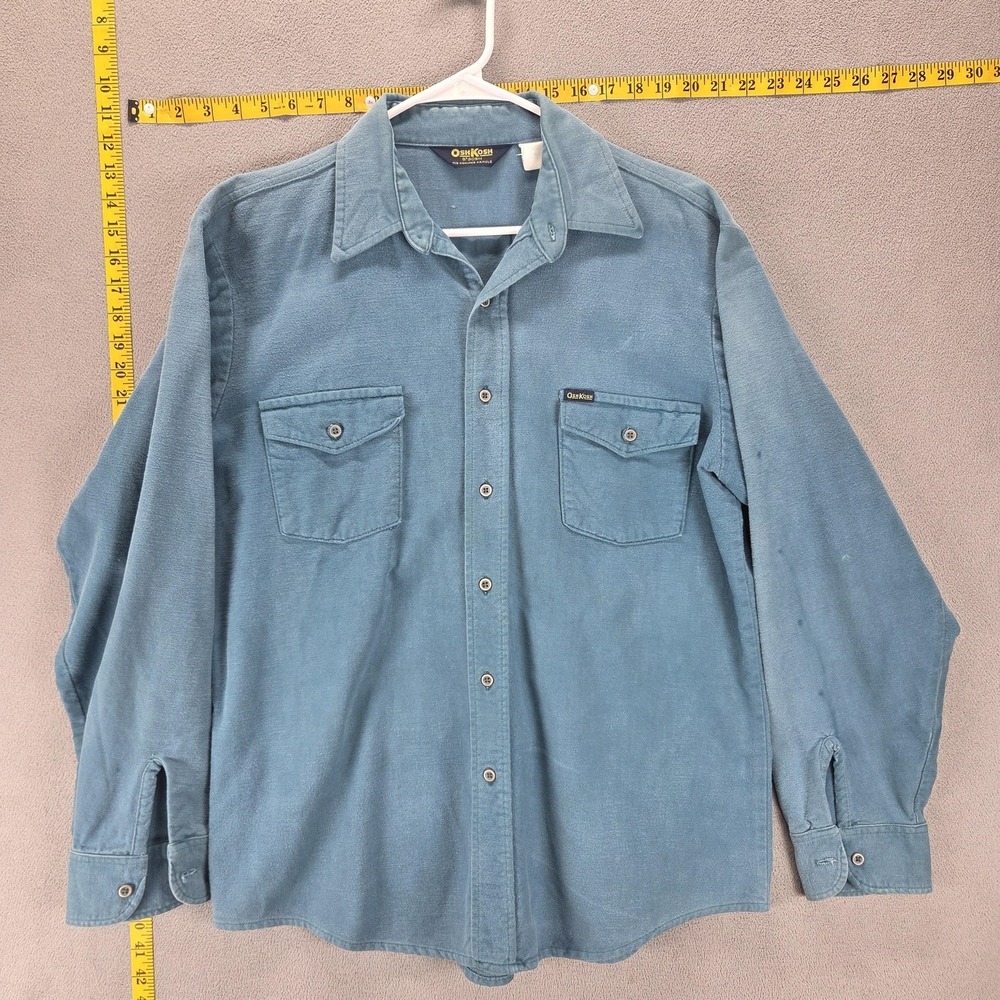 OshKosh Shirt Mens XL Blue Chamois Flannel Long Sleeve Button‎ Workwear
